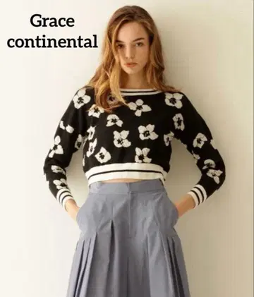 Grace continental 자카드 플라워 니트 블랙