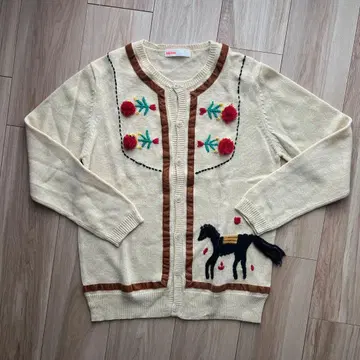 N 네넷 말과 꽃 자수 니트 가디건 스웨터 니트탑