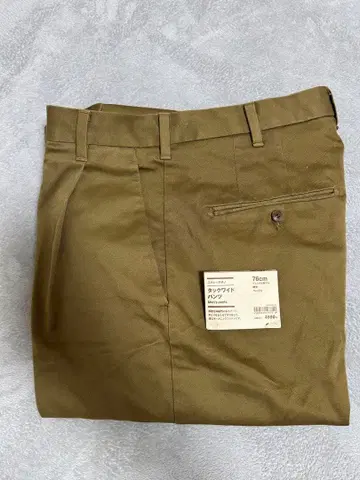 무인양품 스트레치 치노 턱 와이드 팬츠 베이지 76cm