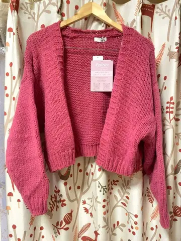 숏 기장 짧은 기장 굵은 니트 가디건 핑크 넉넉한 L 긴팔