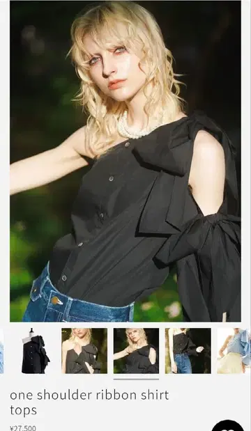 [ sheller ] 원 숄더 리본 셔츠 블랙