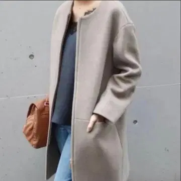 noble 울 혼방 집업 롱 코트 노카라 38