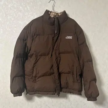 지저인 브라운 다운 자켓 체크 무늬 리버서블