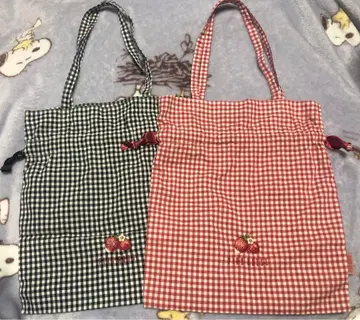 핑크하우스 체크 딸기 미니백