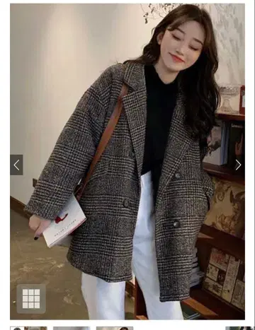 아우터 체크 무늬 테일러드 자켓