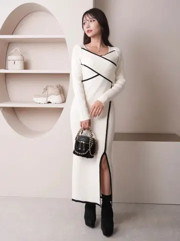 립 서비스 백리본 바이컬러 라인 원피스 원피스 니트 원피스