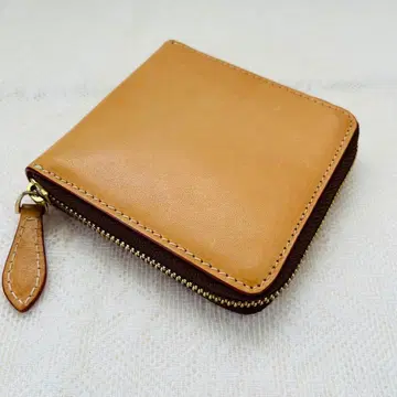 가죽 접이식 지갑 베이지