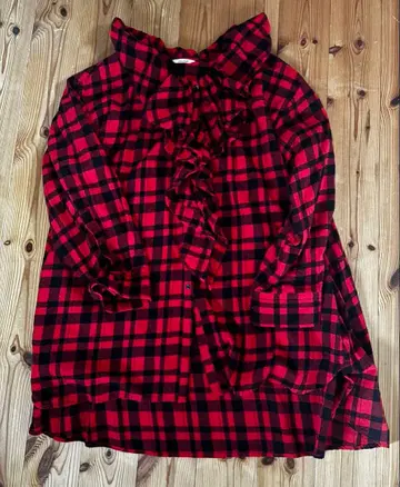 스튜디오 클립 모듬 프릴 튜닉 셔츠 체크 레드