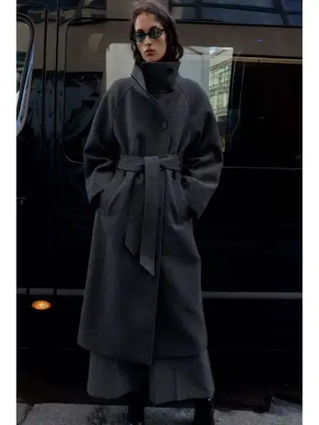 zara 소프트 하이넥 벨트 코트 xs 그레이