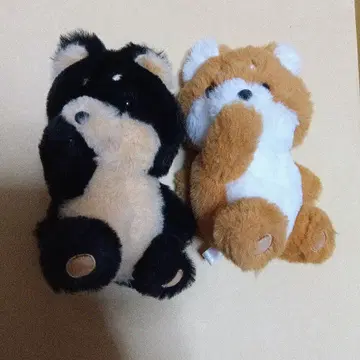 시바견 봉제 인형 빨간 시바와 검은 시바 세트 [ 미사용 ]