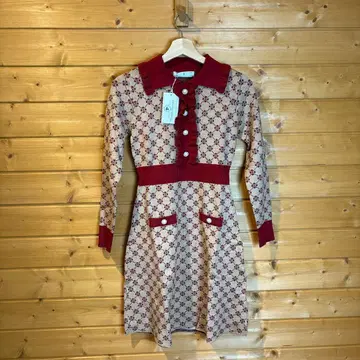 니트 원피스 플레어 원피스 한국 꽃무늬 폴로넥