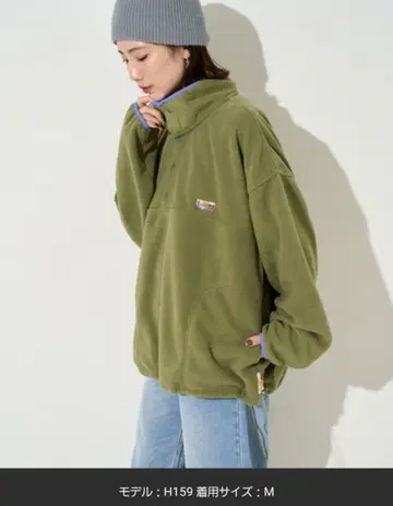 빅 실루엣 플리스 스냅 원포인트 로고 풀오버