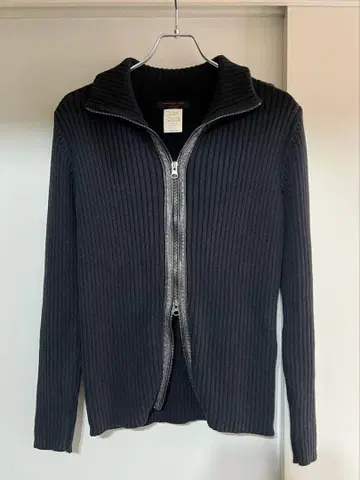 00s Y2K 드라이버 니트 더블 지퍼 가죽 절개