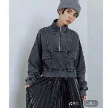 JEANASIS / 블리치 하프 ZIP 숏 풀오버 블랙