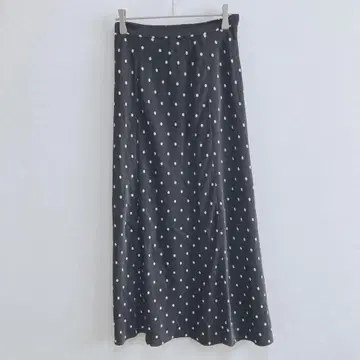 스나이델 플레어 롱 스커트 도트 무늬 블랙 x 화이트 새틴조 XS