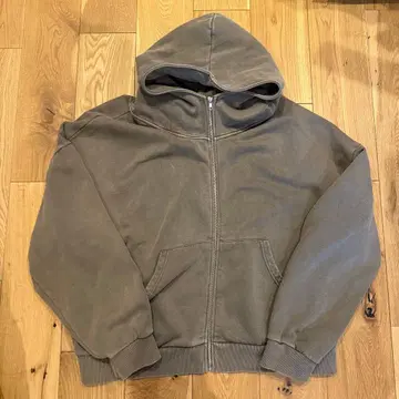 브라운 페이드 가공 풀 집업 후드 부착 후드티