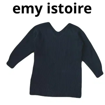 emy istoire V넥 리브 니트 원피스 스웨터 블랙