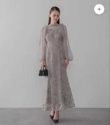 플라워 스팽글 튤 프릴 롱 슬리브 머메이드 원피스 드레스