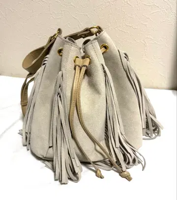 [ 일본산 ] [ 새상품급 ] 스웨이드 프린지 복조리백 찡 장식 포함