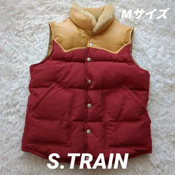 컨디션 최상 S.TRAIN 카우 가죽 절개 옷깃 보아 다운 베스트 M