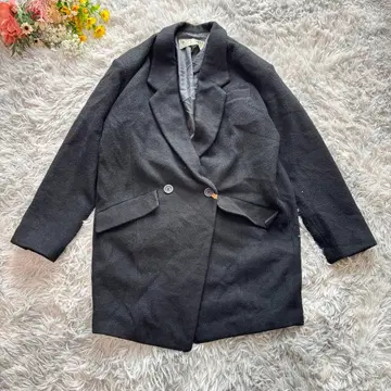 울 코트 자켓 [ F ] 블랙 더블 브레스트 루즈핏 일본제