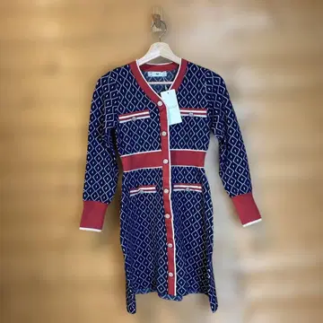 레이디스 마론 고급 총 패턴 니트 원피스 다이아몬드 패턴