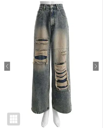 그레일 페이크 데미지 스트레이트 데님 팬츠