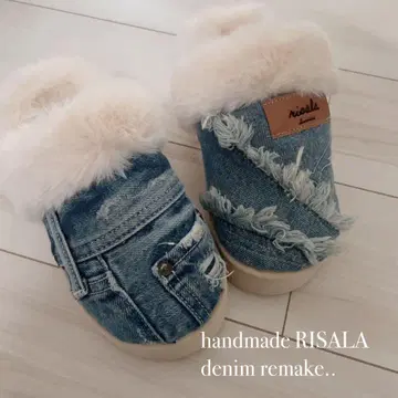 데님 리메이크 퍼 샌들