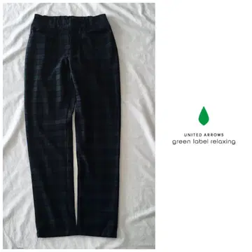 유나이티드 애로우즈 속기모 청록색 타탄 체크 스트레치 팬츠