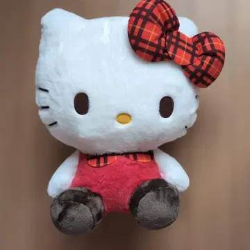 산리오 헬로키티 봉제 인형 체크 무늬 리본