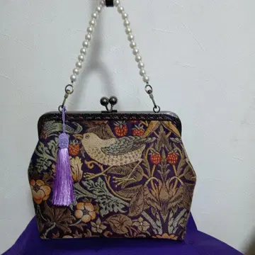 윌리엄 모리스 자카드 딸기 도둑 패턴 가마구치 백