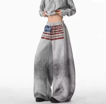 스웨트 팬츠 미국 국기 와이드 배기 그레이 y2k 그런지