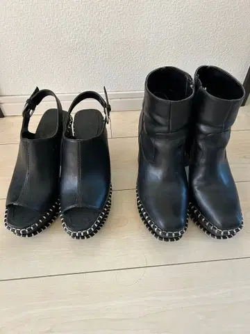 가죽 블랙 부츠 오픈토 하이힐 2켤레 포함