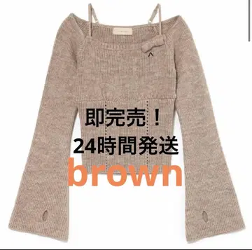andmary Baby ribbon knit tops brown