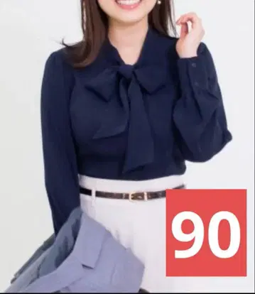 [ 새상품 ] overE 보타이 블라우스 90 긴팔 네이비, 네이비