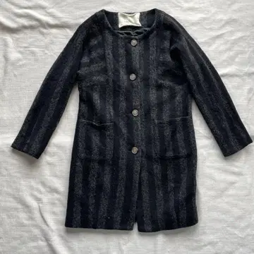 figlondon 블랙과 그레이 스트라이프 울 롱 코트