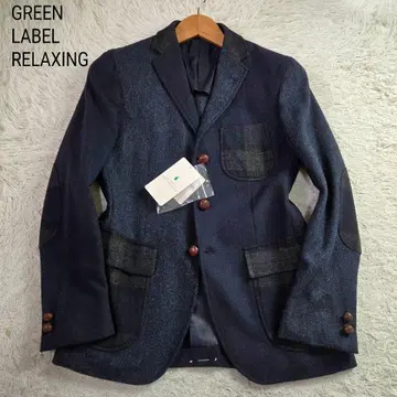 택 포함 미사용 그린 라벨 클레이지 패턴 트위드 자켓 S