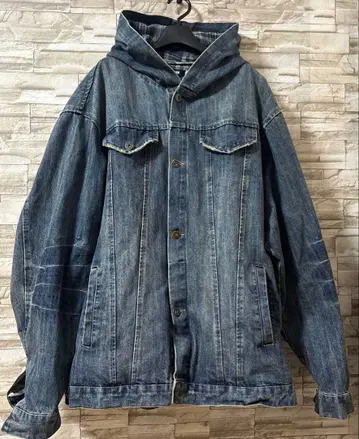빈티지 스타일 후드 부착 데님 자켓 오버 사이즈 2XL