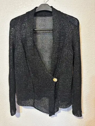 니트 가디건 블랙 오픈 프론트 버튼 포함