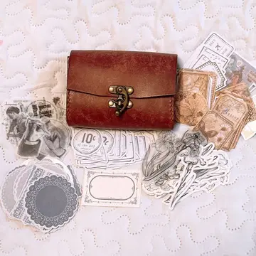 콜라주 소재 수납 자바라 파우치 푸에블로 (마야 가죽)