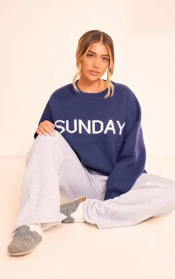 prettylittlething 오버 사이즈 니트탑 네이비