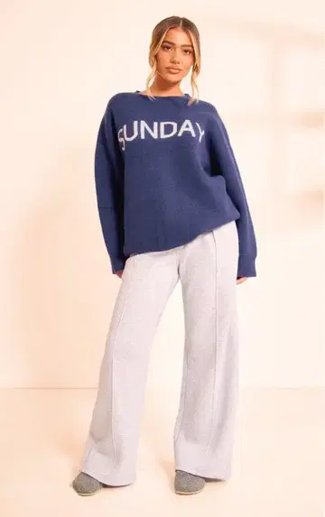 prettylittlething 오버 사이즈 니트탑 네이비