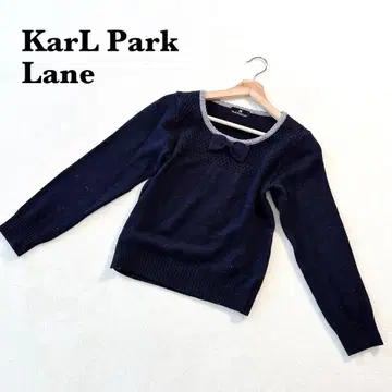 컬 파크 크레인 긴팔 니트 스웨터 M 네이비 리본 모티브 리브