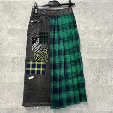 캔디 스트리퍼 패치워크 플리츠 롱 스커트