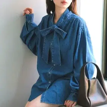 kastane B 데님 보타이 블라우스 긴팔 루즈핏