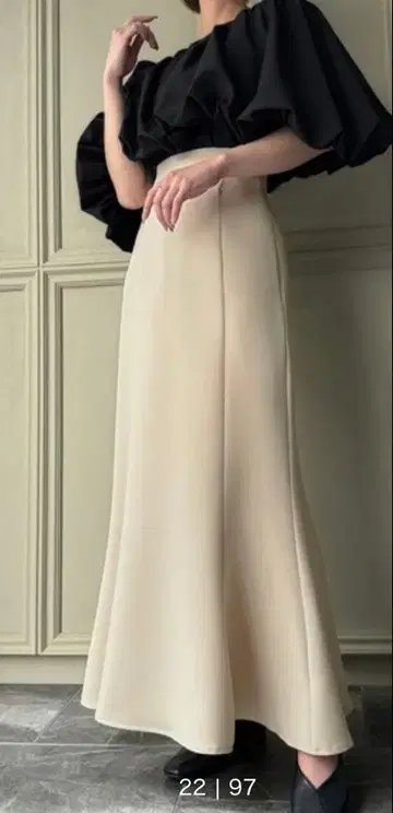 JUNOAH 하이웨스트 레이스업 머메이드 스커트