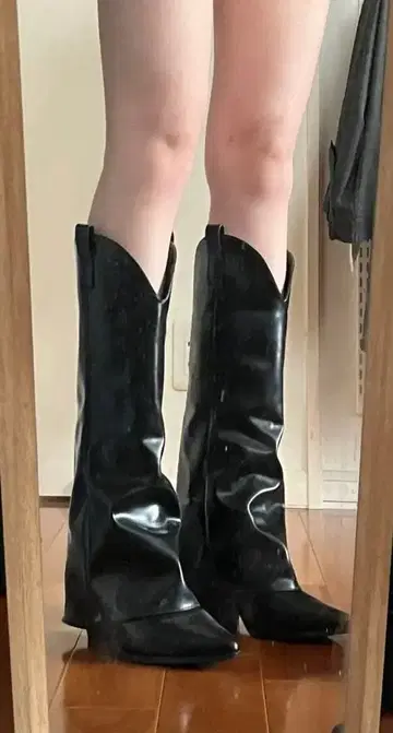 V컷 롱 부츠 스틸레토 커버 부츠 블랙 24cm