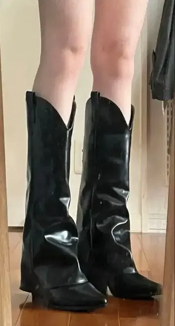 V컷 롱 부츠 스틸레토 커버 부츠 블랙 24cm