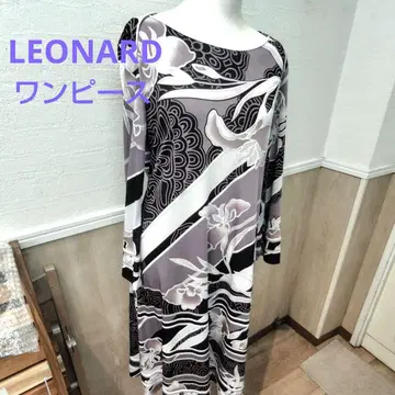 컨디션 최상 레오나르 롱 원피스 칸칸 소재 꽃무늬 트리밍 빅 사이즈