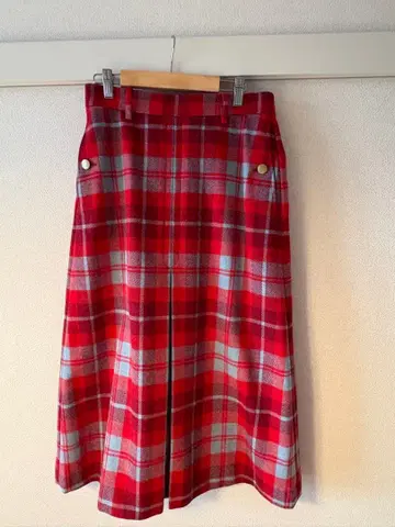 빨간색과 체크 플레어 스커트 38
